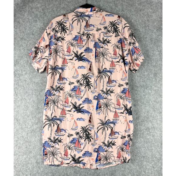 Modcloth Pepaloves Shirtdress Womens Medium Pink Rayon Tropical Beach Aloha - Picture 10 of 13